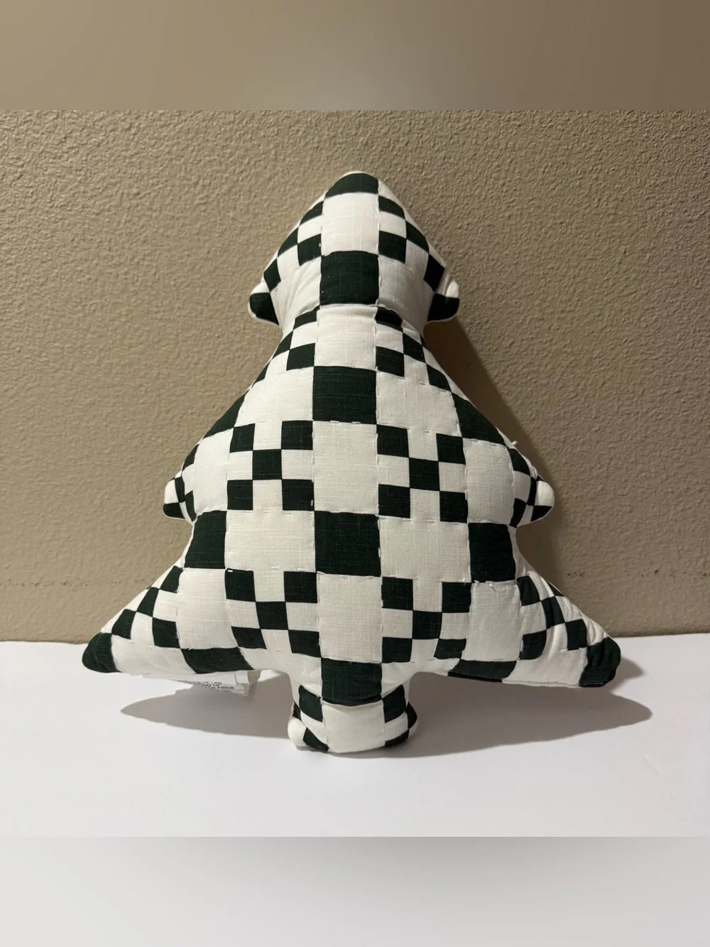 NEW Threshold Green and White Checkered Tree Shaped Pillow